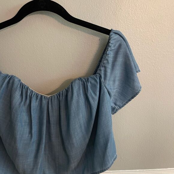 Guess Denim Off Shoulder Cropped Top Size Small - Picture 4 of 12